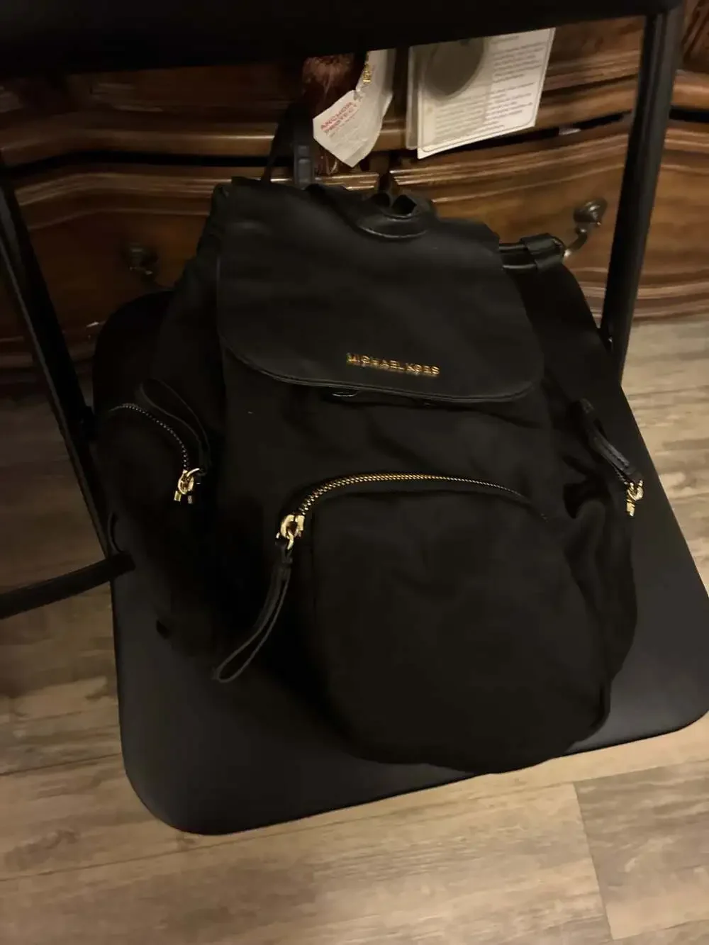 Michael Kors Abbey Nylon Cargo Backpack in Black with Gold-Tone Hardware